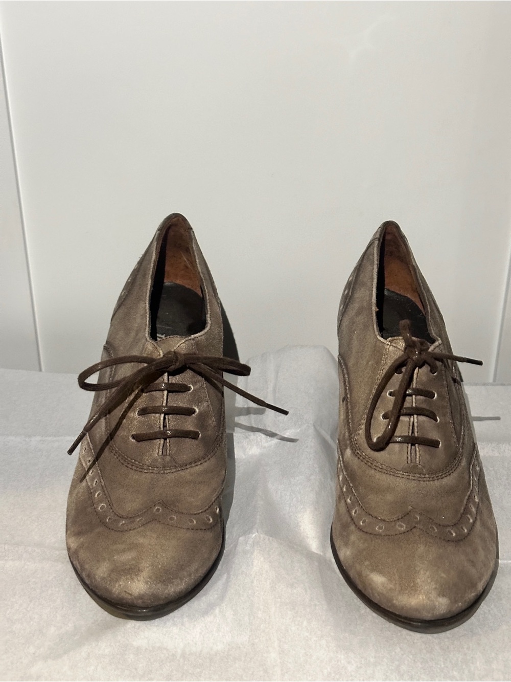 Paul Green Taupe Suede Oxford-Style Lace-Up Booties